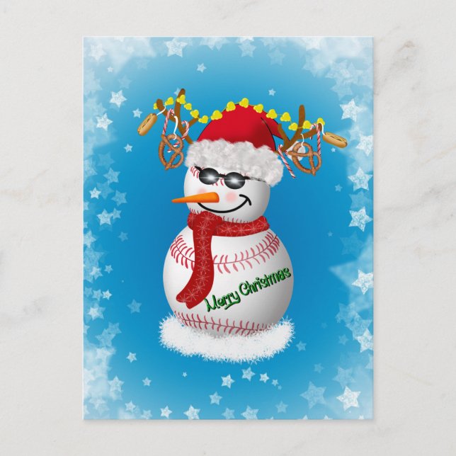 Cartão Postal Baseball Snowman Decorado com Snacks Populares (Frente)