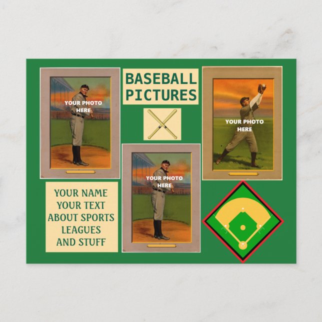 Cartão Postal Baseball Suas Fotografias e Esportes de Texto (Frente)