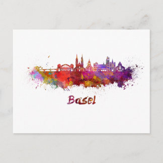 Cartão Postal Basel skyline in watercolor