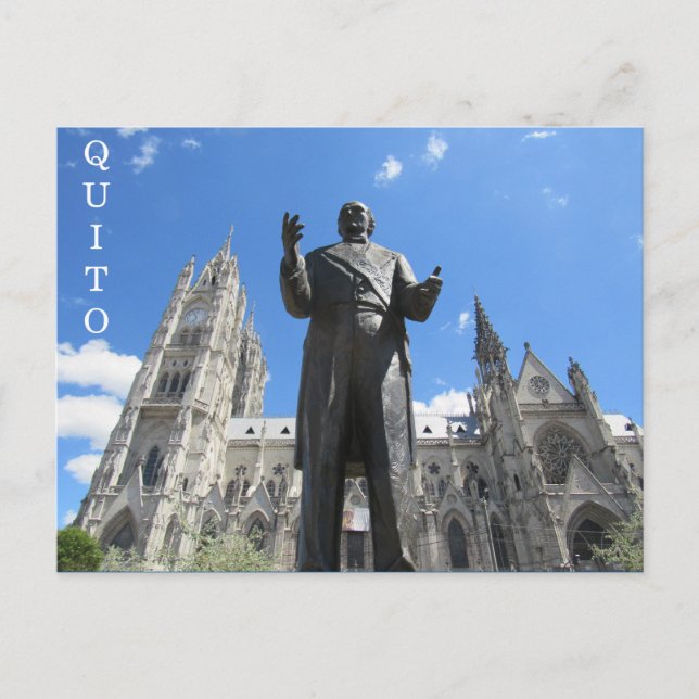 Cartão Postal basílic uma estátua quito (Frente)
