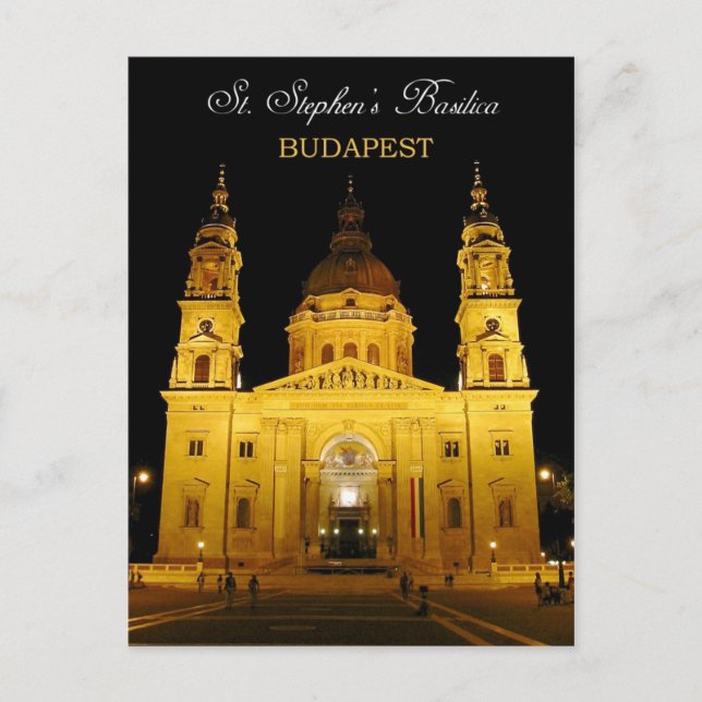 Cartão Postal Basilica de Stephen à noite, Budapeste, Hungria (Frente)