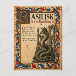 Cartão Postal Basilisco, Arte do Bestiário Medieval
