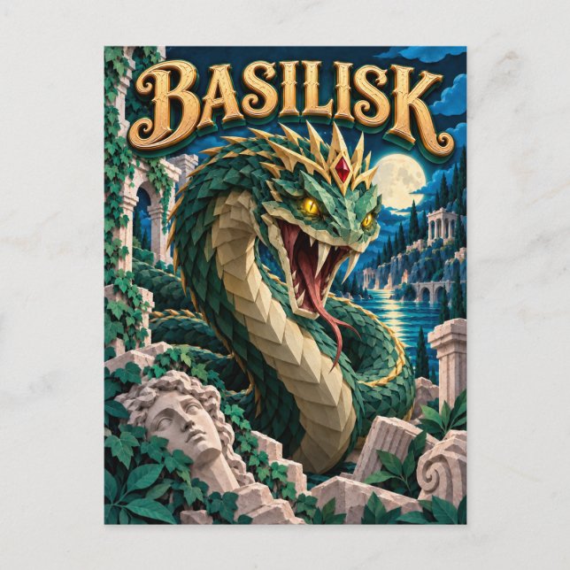 Cartão Postal Basilisco, Monstro de Corte de Papel (Frente)