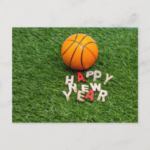 Cartão Postal Basquete com desejos de Feliz ano novo em verde