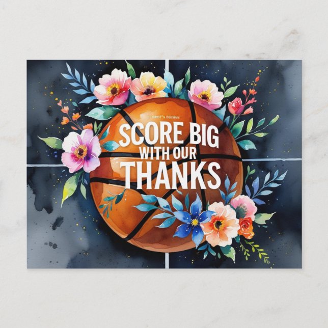 Cartão Postal Basquete com Obrigados de bola num casamento de me (Frente)