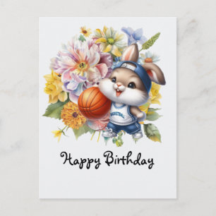 Cartão Postal Basquete em fundo branco feliz aniversário