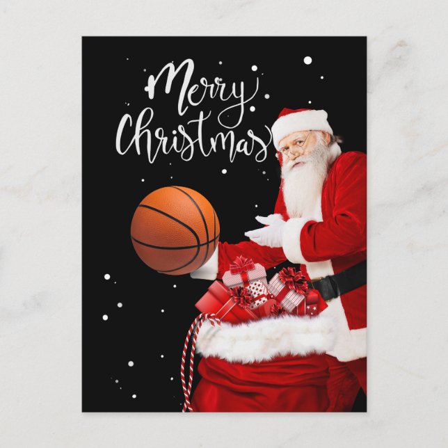 Cartão Postal Basquete Feliz Natal com Papai Noel (Frente)