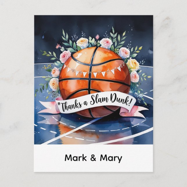 Cartão Postal Basquetebol com bola Obrigado a um casamento de en (Frente)