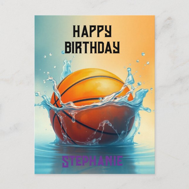 Cartão Postal Basquetebol Feliz Aniversário Atingindo a Água  (Frente)