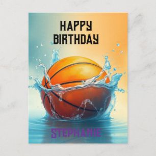 Cartão Postal Basquetebol Feliz Aniversário Atingindo Água