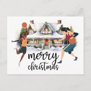 Cartão Postal Basquetebol Feliz Natal com Jogador