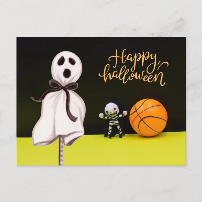 Cartão Postal Basquetebol  Halloween  Fantasma Sinistro Assustad (Frente)