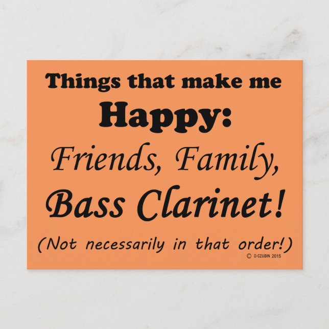 Cartão Postal Bass Clarinet Me Faz Feliz (Frente)