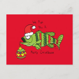Cartão Postal Bass de Natal Engraçado Pesca Peixe Cartografia Bo