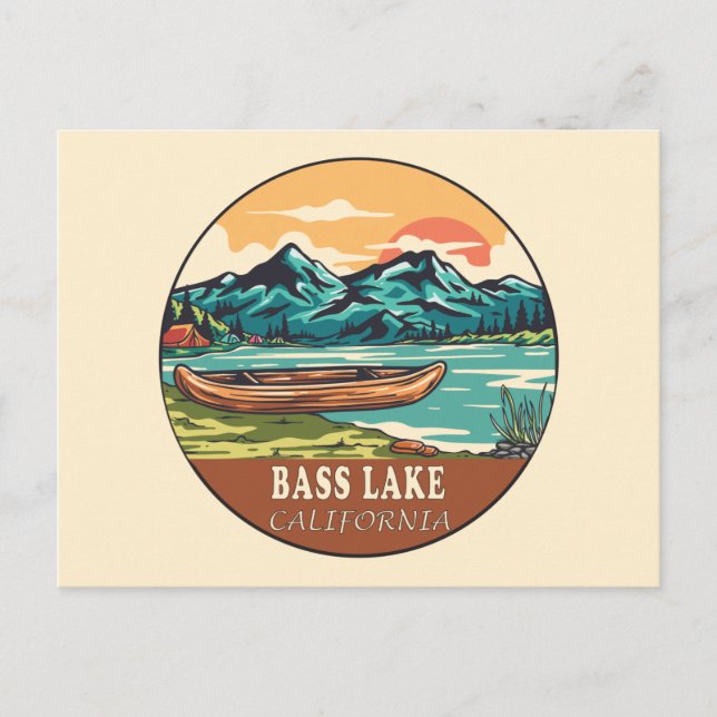 Cartão Postal Bass Lake California Barco Fish Emblem (Frente)
