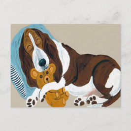 Cartão Postal Basset Adormecido Com Teddy