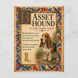 Cartão Postal Basset Hound, Arte do Bestiário Medieval