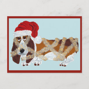 Cartão Postal Basset Hound emaranhado em Tinsel