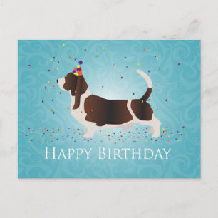 Cartão Postal Basset Hound Happy Birthday Design