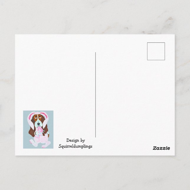 Cartão Postal Basset Hound In Pink Bunny Suit (Verso)