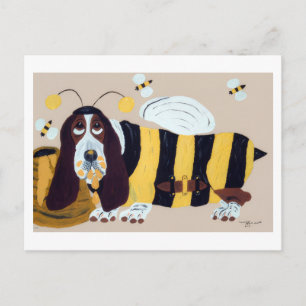 Cartão Postal Basset Hound Invadindo uma Colmeia