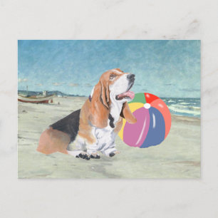 Cartão Postal Basset Hound na Praia