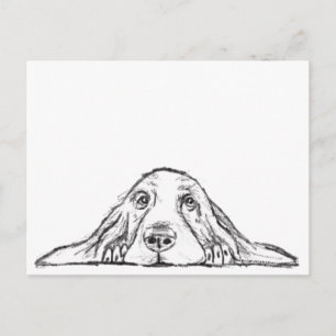 Cartão Postal basset hound preto branco simples olhos de cachorr