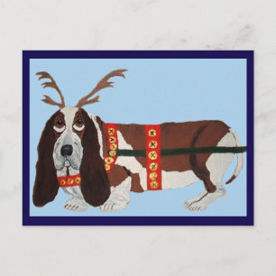 Cartão Postal Basset Hound Rena de Natal