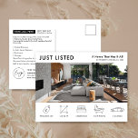 Cartão Postal Basta Listar o Marketing de Imóveis Moderno<br><div class="desc">Cartão postal do marketing Imobiliário com Lista Moderna com espaço para o seu logotipo, fotografia de propriedade e detalhes de propriedade com ícones. Esta Carteira de promocional preto e branco totalmente personalizável para venda apresenta um design profissional com espaço para o seu texto e detalhes de propriedade personalizados. Uma maneira...</div>