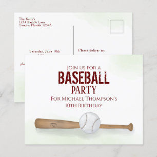 Cartão Postal Bastão de Beisebol Aquarela de Aniversário Simples