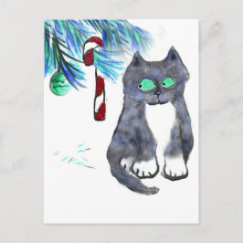 Cartão Postal Bastão de doces tentador para o gatinho