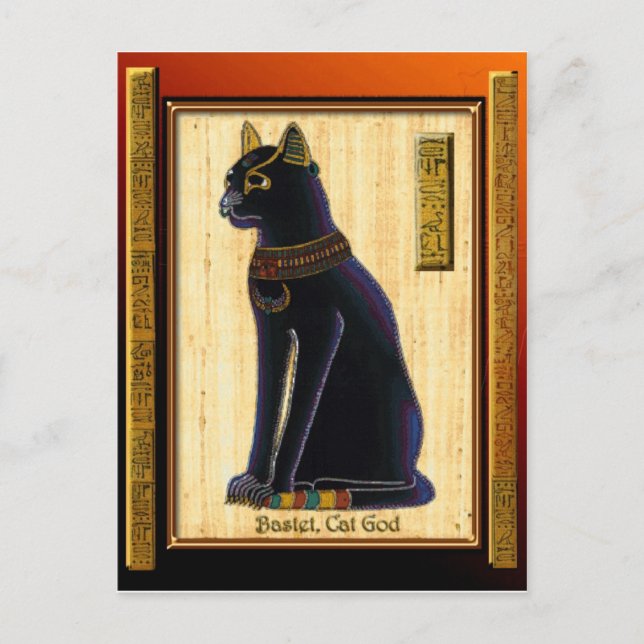 Cartão Postal BASTET ~ Egito Cat Deus Arte Histórica (Frente)