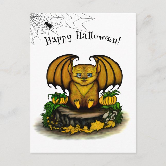 Cartão Postal Bat Bonito do Halloween (Frente)