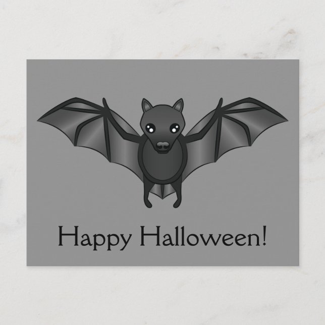 Cartão Postal Bat De Cartoon Bonito Com Texto Feliz De Halloween (Frente)