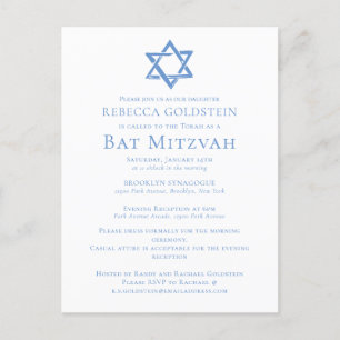 Cartão Postal Bat Mitzvah Artista Blue Star do Partido David