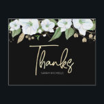 Cartão Postal Bat Mitzvah Black Dourado Script Watercolor Floral<br><div class="desc">Certifique-se de que o seu Bat Mitzvah favorito mostre o seu apreço a todos os que apoiaram o seu evento principal! Envie este obrigado sofisticado e personalizado que você faz cartão-postal! Uma aquarela floral chica, atordoante, branca e dourada com falso guião de folha de ouro e serifa branca sobrepõe-se a...</div>