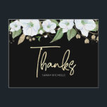 Cartão Postal Bat Mitzvah Black Dourado Script Watercolor Floral<br><div class="desc">Certifique-se de que o seu Bat Mitzvah favorito mostre o seu apreço a todos os que apoiaram o seu evento principal! Envie este obrigado sofisticado e personalizado que você faz cartão-postal! Uma aquarela floral chica, atordoante, branca e dourada com falso guião de folha de ouro e serifa branca sobrepõe-se a...</div>