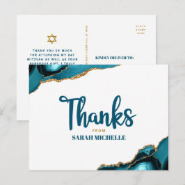 Cartão Postal Bat Mitzvah Ouro Turquesa Ágata Roteiro Obrigada
