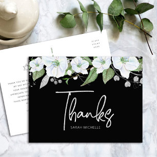 Cartão Postal Bat Mitzvah Preto Prata Escrito Floral Obrigada