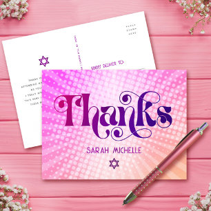 Cartão Postal Bat Mitzvah Retro Rosa Laranja Gradiente Obrigado