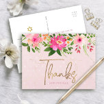 Cartão Postal Bat Rosa Mitzvah Escrito Dourado Floral Obrigado N<br><div class="desc">Certifique-se de que o seu Bat Mitzvah favorito mostre o seu apreço a todos os que apoiaram o seu evento principal! Envie este obrigado sofisticado e personalizado que você faz cartão-postal! Uma impressionante, rosa e cor d'água floral cor de pêssego, com a tipografia do script faux gold foil e o...</div>