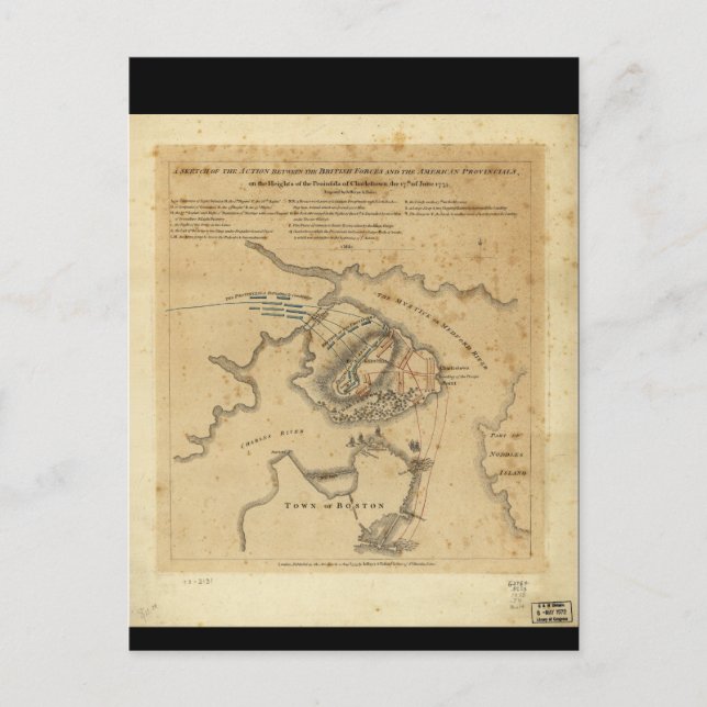 Cartão Postal Batalha da Revolução Americana de Bunker Hill 1775 (Frente)