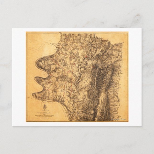 Cartão Postal Batalha de Antietam - Mapa Panorâmico da Guerra Ci (Frente)