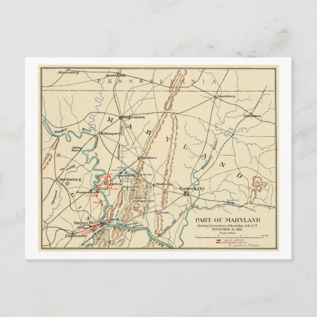 Cartão Postal Batalha de Antietam - Mapa Panorâmico da Guerra Ci (Frente)