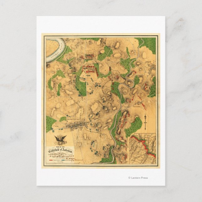 Cartão Postal Batalha de Antietam - Mapa Panorâmico da Guerra Ci (Frente)