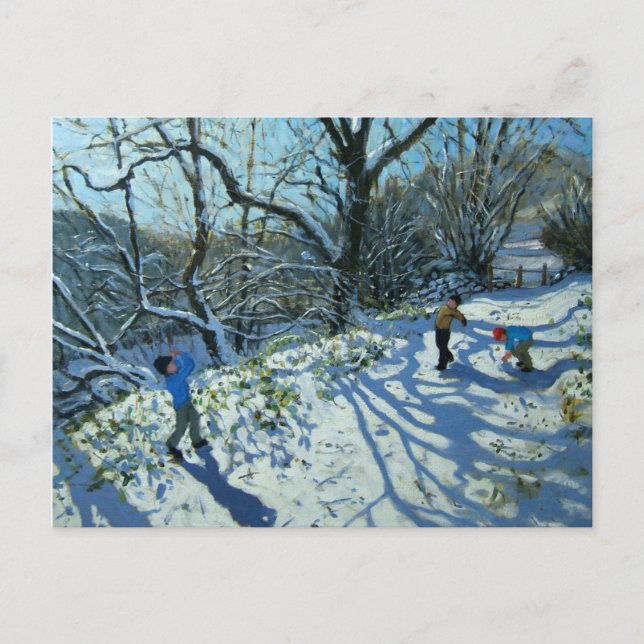 Cartão Postal Batalha de bolas de neve Derbyshire (Frente)