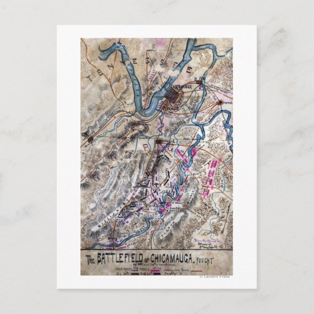 Cartão Postal Batalha de Chickamauga - Mapa Panorâmico da Guerra (Frente)