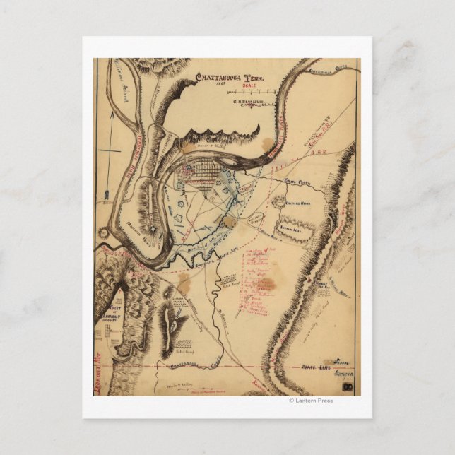 Cartão Postal Batalha de Chickamauga - Mapa Panorâmico da Guerra (Frente)