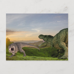 Cartão Postal Batalha de dinossauros Tyrannosaurs