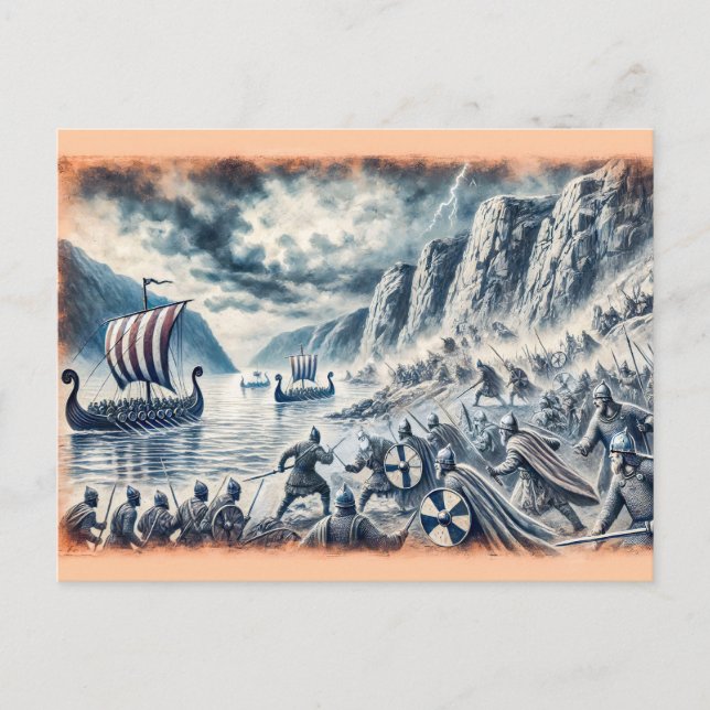 Cartão Postal Batalha de Stiklestad em Pastel Chalk Drawing (Frente)